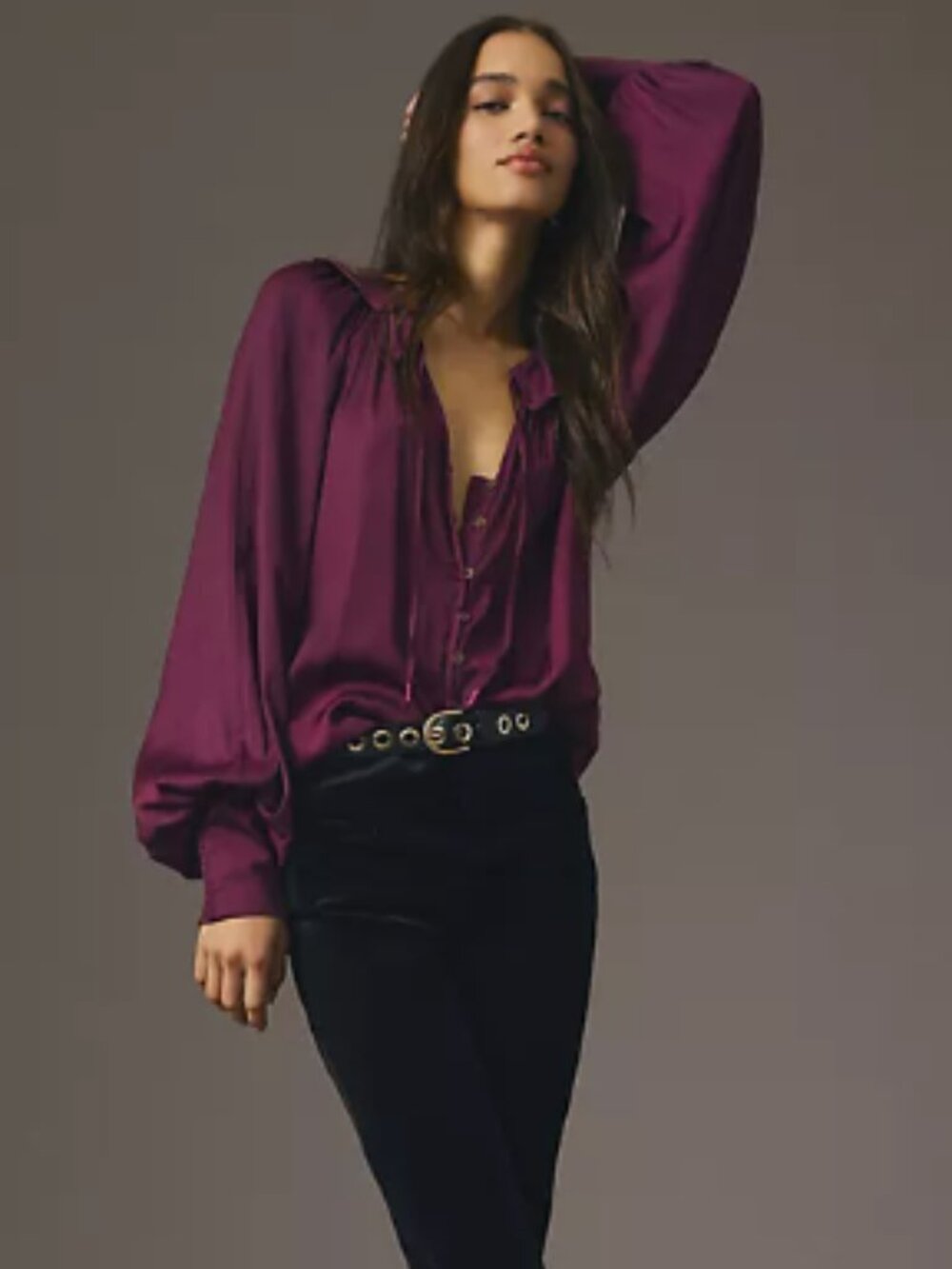 By Anthropologie Button-Front Peasant Blouse size medium boho jewel tone